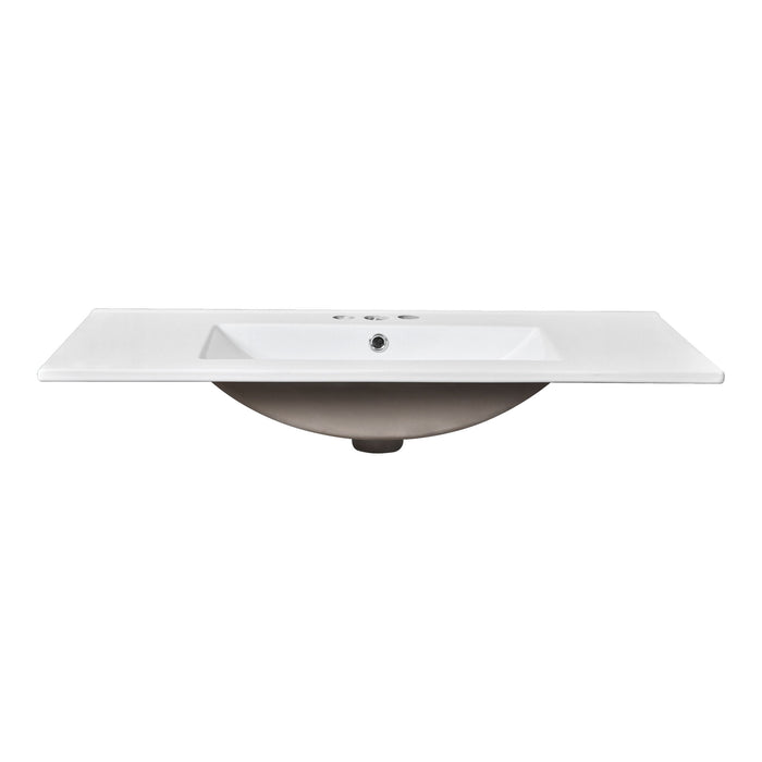 Single Bathroom Basin Sink Vanity Top Only & 3 Faucet Holes - White