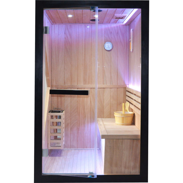 Double Indoor Stove Sauna Room With LED Lighting - Almond