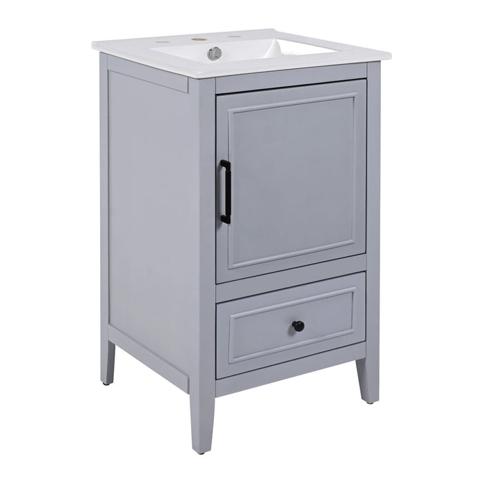 20" Bathroom Vanity With Sink, Bathroom Cabinet With A Door, Door Shelf Storage And Adiustable Foot Pads, A Drawer - Gray