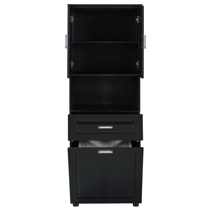 Tall Bathroom Cabinet With Tilt-Out Laundry Basket And Upper Storage