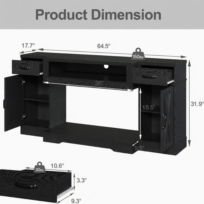 TV Stand With Adjustable Shelves & Double Doors