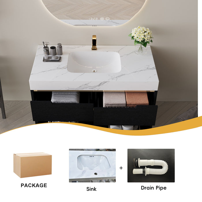 Bathroom Vanity With Undermount Sink, 4 Drawers Storage, Free Standing / Wall Mounted - Black / White