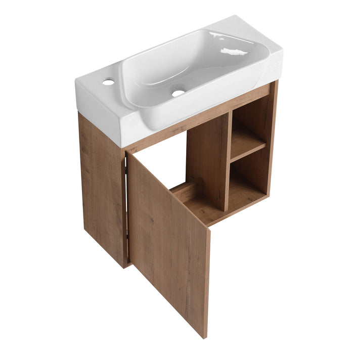 24" Wall Mounted Bathroom Vanity & Sink & Soft Close Door - Imitative Oak / White