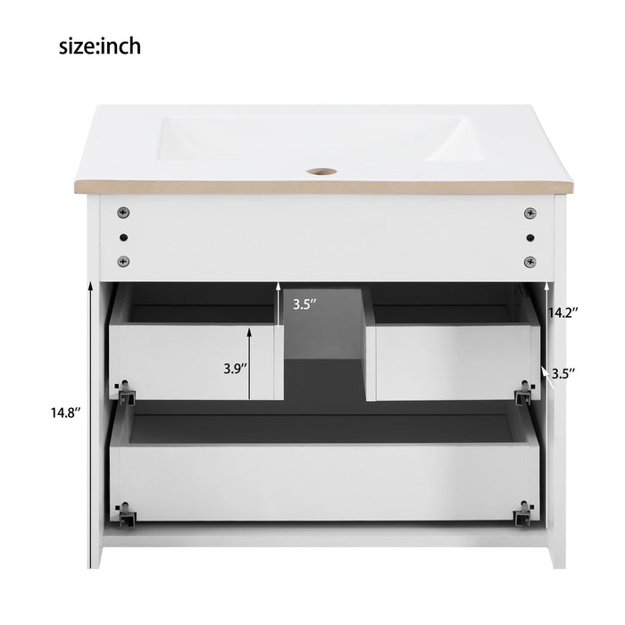 Wall Mounted Floating Cabinet With Side Cabinet Combo, Rectangular Ceramic Sink Vanity