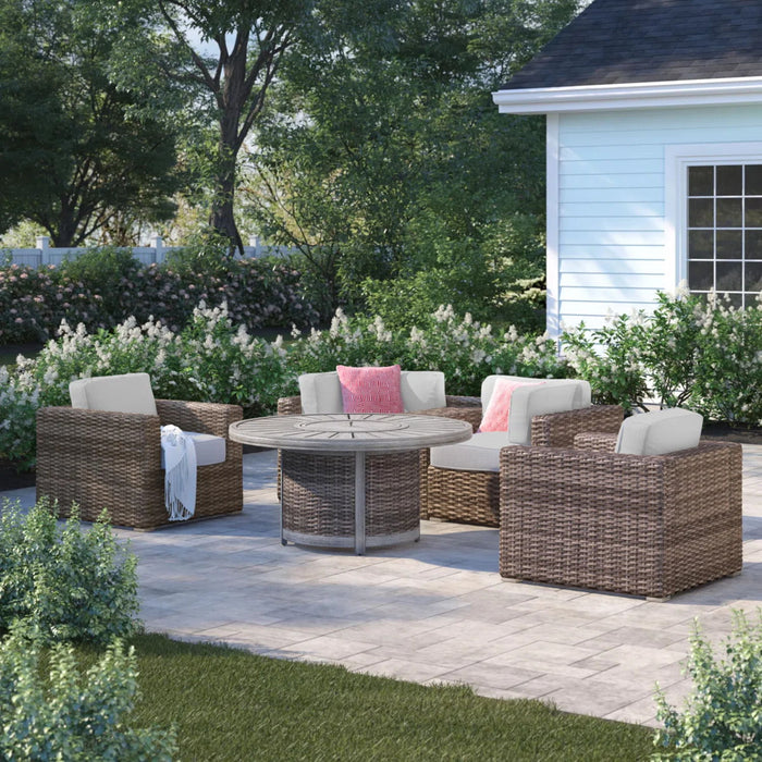 Patio Seating Group For 4 With Cushions And Fire Pit Table - Brown