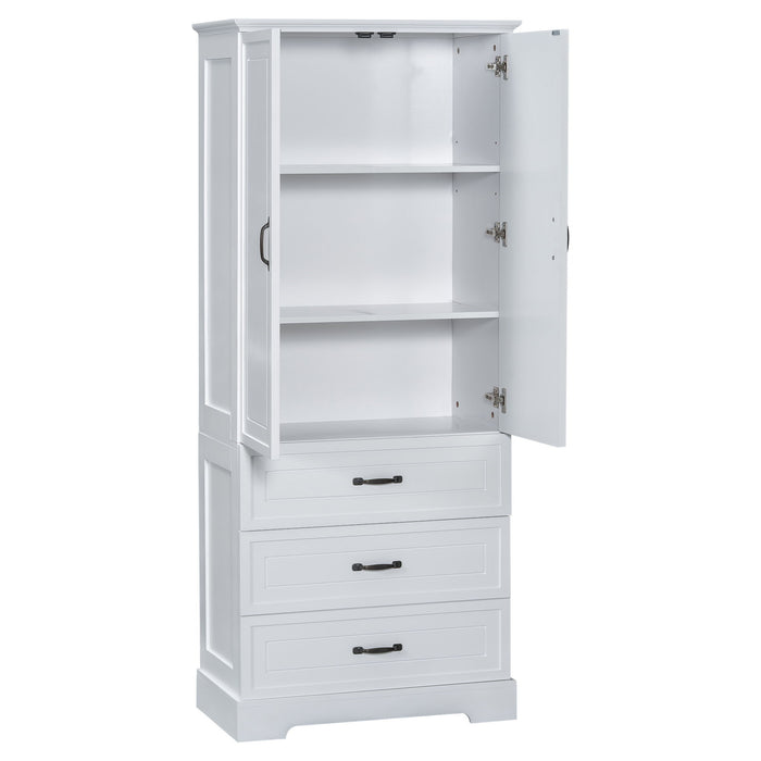 Tall Bathroom Storage Cabinet With 2 Doors And Drawers, Adjustable Shelf - White