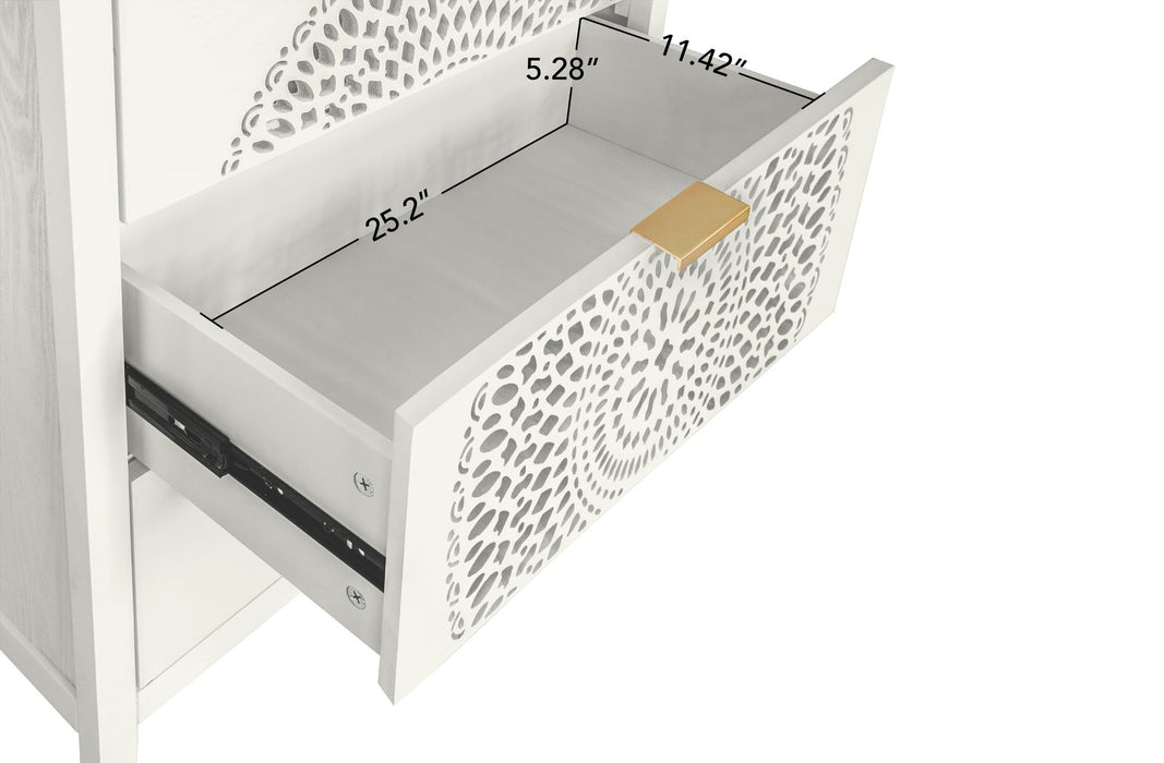 3 Drawer Cabinet With Hollow Carved 3 Drawer Dresser Storage Chest With Metal Handles For Entryway Living Room Bedroom - Beige