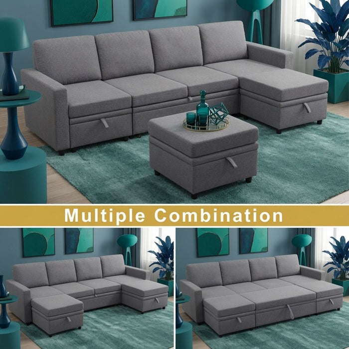 Extra Wide U - Shape Convertible Sleeper Sofa Bed With Dual Storage Ottoman