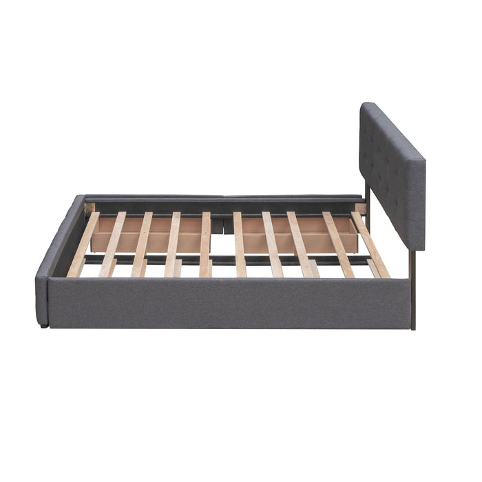 Upholstered Platform Bed With Classic Headboard And Drawers, No Box Spring Needed