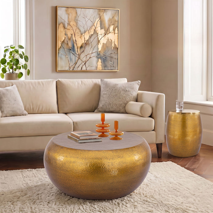 2 Piece Coffee And End Table Set, Oval Design - Gold