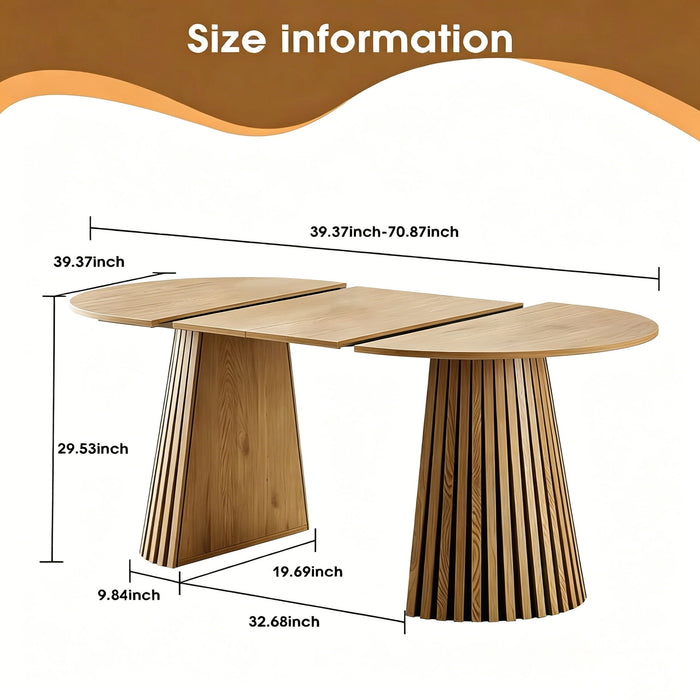 Dining Table, Flexible Extendable Oval Design With Slatted Legs - Natural Wood