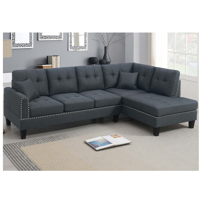 2 Piece Sectional Set With Nailhead Trim, Sofa And Matching Accent Pillows - Charcoal