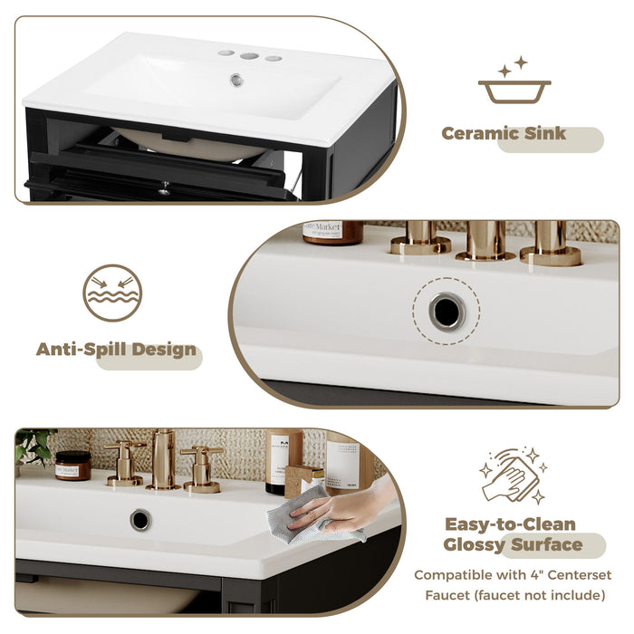 Bathroom Vanity With Top Sink, Storage Cabinet With 2 Drawers And Tip-Out Drawer