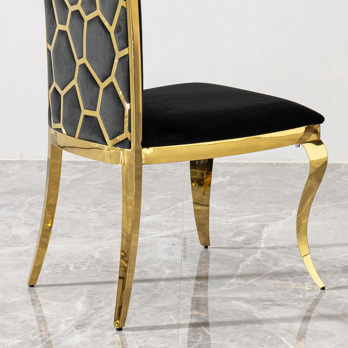 Dining Chair (Set of 2) With Unique Backrest Stainless Steel Legs - Gold
