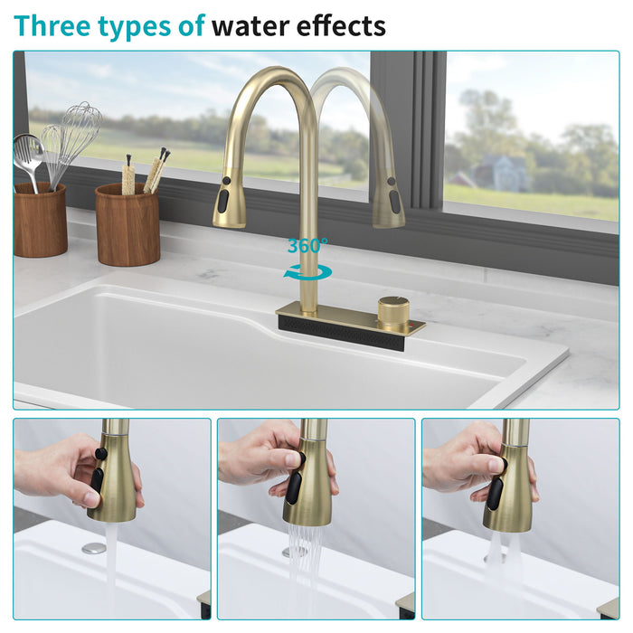 Waterfall Kitchen Sink With Pull Out Faucet & Cup Washer