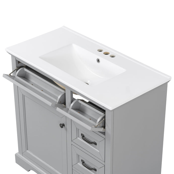 36" Bathroom Vanity With Sink, 2 Tip Out Drawers, Soft Close Hinges