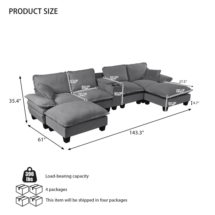 Modular Cloud Couch Sofa With Cup Holders & Storage, USB Port