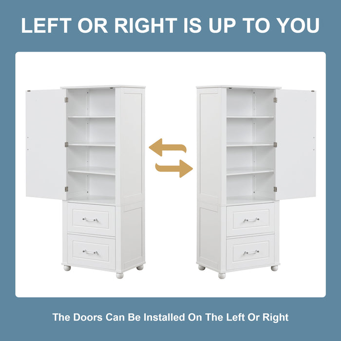 Tall Freestanding Bathroom Storage Cabinet With 2 Drawers And Adjustable Shelf