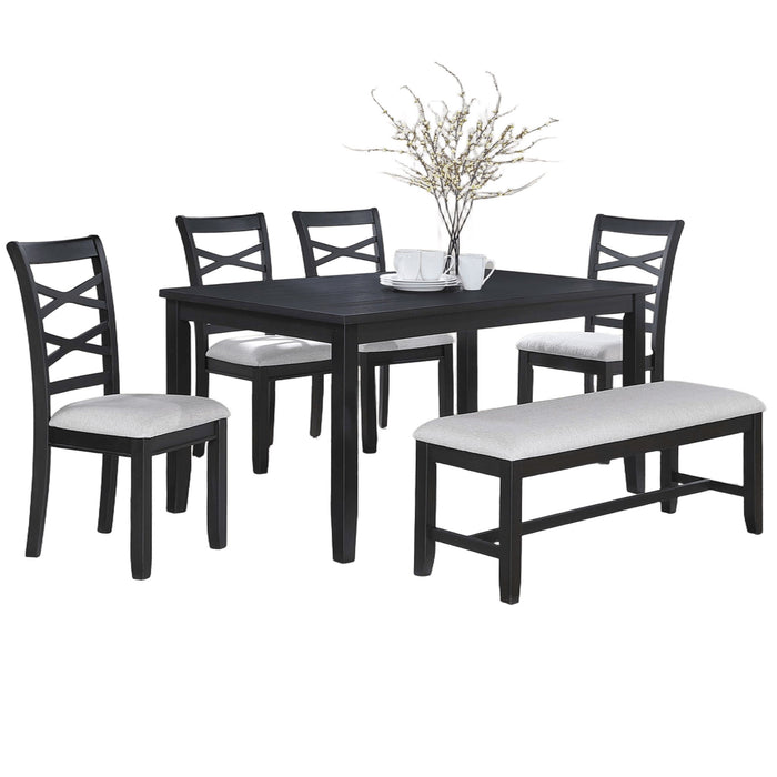 Dining Set 6 Piece With Table And Upholstered X Back Chairs - Charcoal