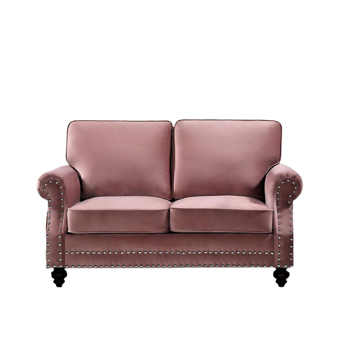 Loveseat Sofa With Nailhead Detail & Turned Legs, 2 Seater Upholstered Couch