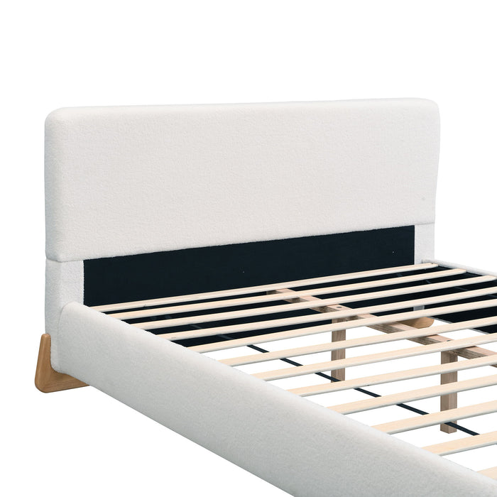 Queen Size Upholstered Bed With Slat Support - White