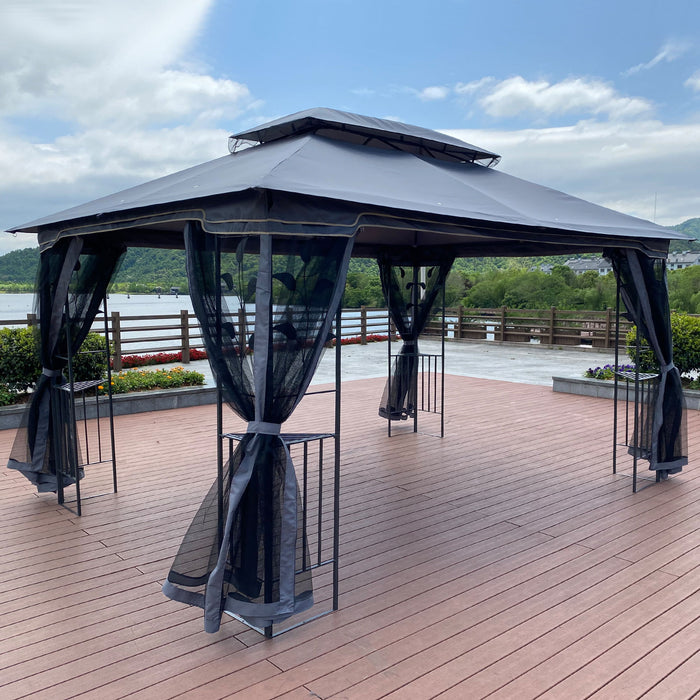 Patio Gazebo Tent With Ventilated Double Roof And Mosquito Net For Backyard Or Garden