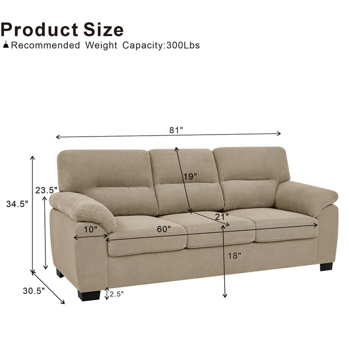 3 Seater Sofa With Padded Armrests And Triangular Leg