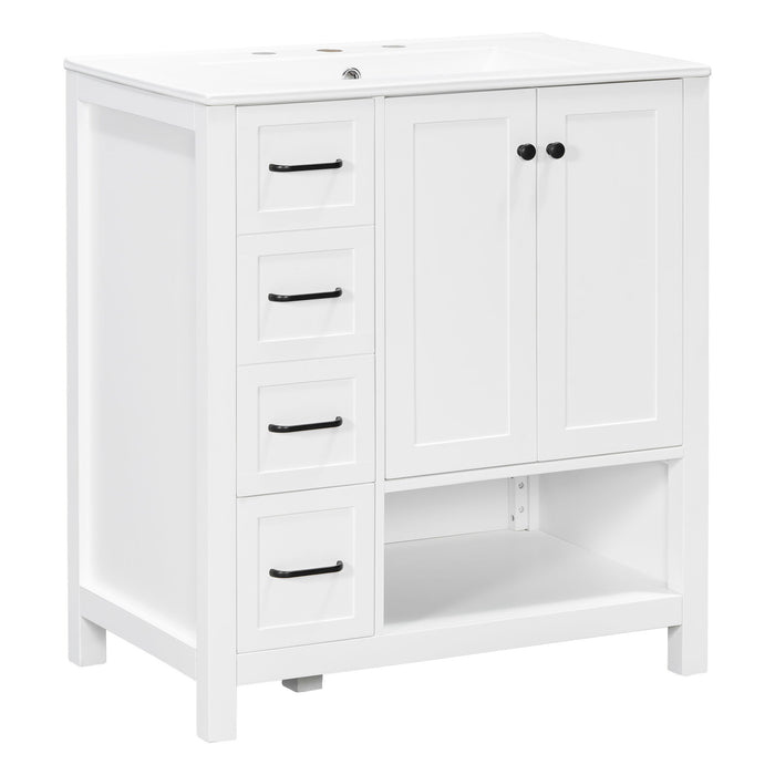 Bathroom Vanity With Sink Top, Bathroom Vanity Cabinet With 2 Doors And 2 Drawers, Open Shelf