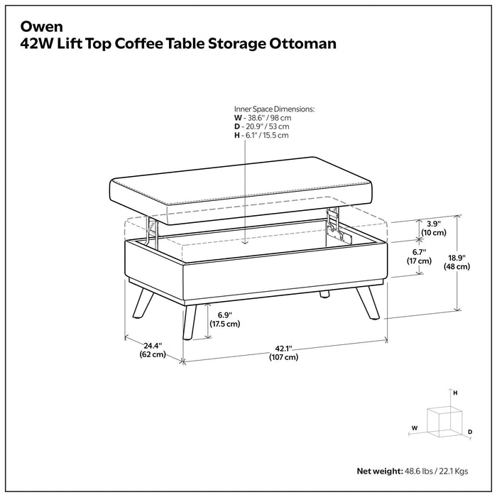 Owen - Lift Top Large Coffee Table Storage Ottoman, Mid Century Style