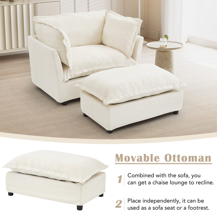 Modern Cozy Upholstered Armchair Sofa With Movable Ottoman