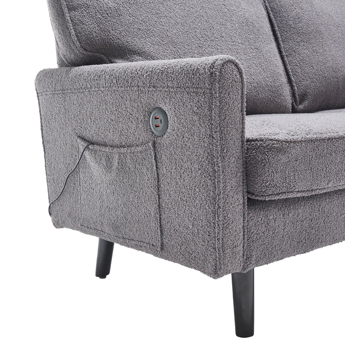 Mid Century Modern Loveseat Sofa With USB Ports, Removable Pillow Cover