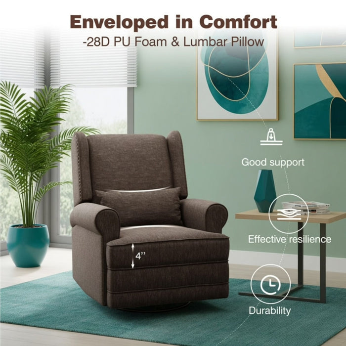 Extra Wide Swivel Recliner Glider Chair With Footrest - Brown