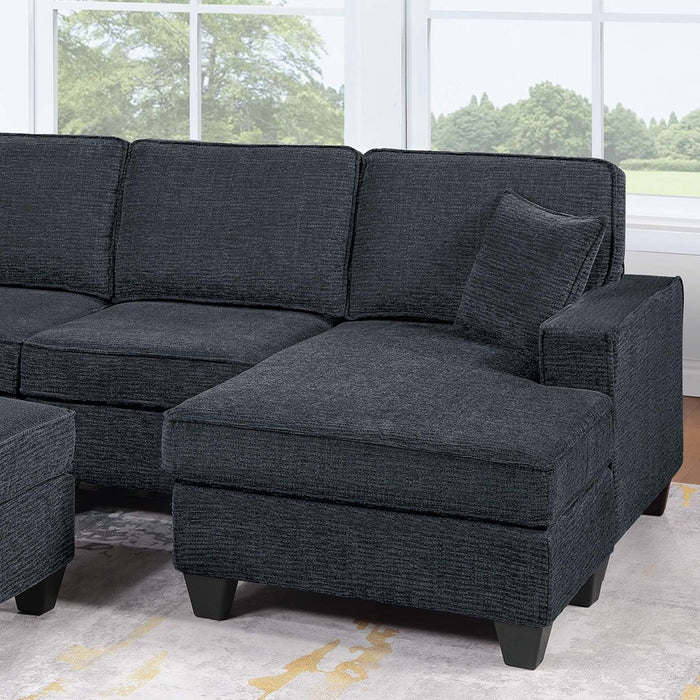 5 Piece Sectional Set With USB Port Left Arm Loveseat Chaise Right Arm Loveseat Corner Wedge Armless Chair Ottoman Upholstered - Black / Slate