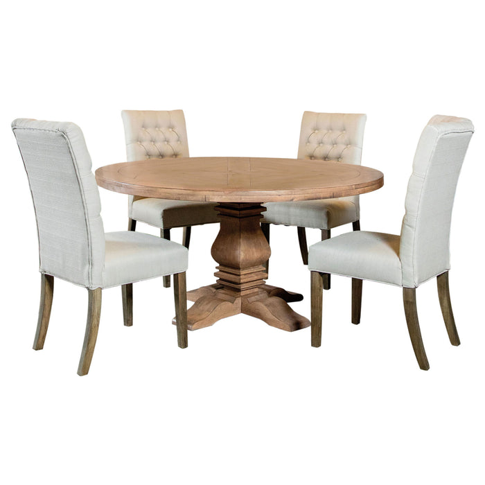 Crux - 5 Piece Round Dining Table Set With Upholstered Chairs - Honey