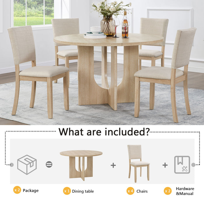 Round Dining Set With 4 Upholstered Dining Chairs