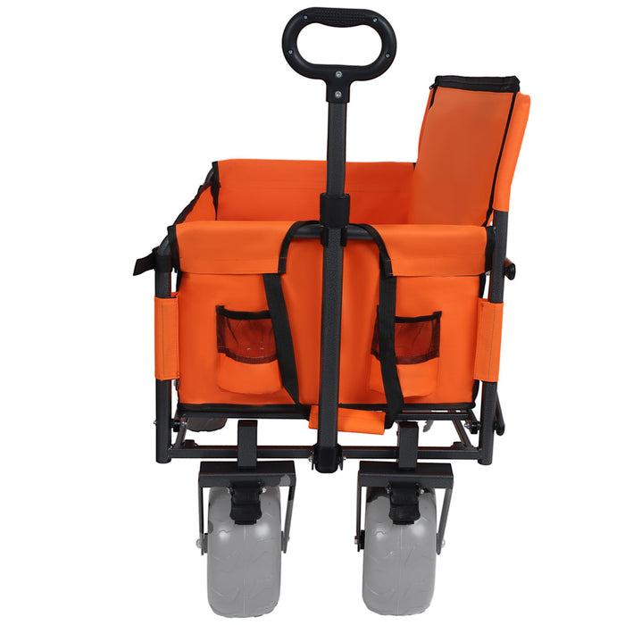 3 In 1 Folding Wagon With Bench Seat & Rear Mounted Tabletop - Orange