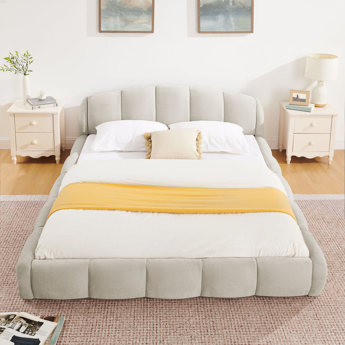 Upholstered Platform Bed Frame, Low Profile Floor Bed, No Box Spring Required