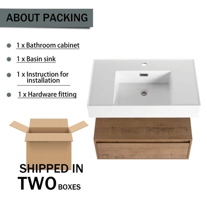 Wall Mounted Bathroom Vanity With Resin Sink And Soft Close Drawer In Imitative - Imitative Oak