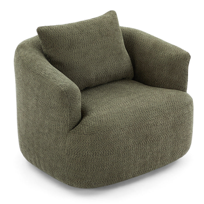 360° Swivel Barrel Sofa Chair With Throw Pillow, Chenille Upholstered Accent Chair