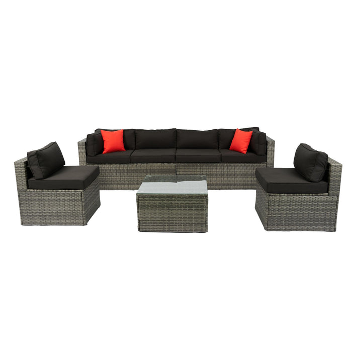 5 Pieces Rattan Sectional Outdoor Furniture Cushioned U Sof Set With 2 Pillow - Gray / Black