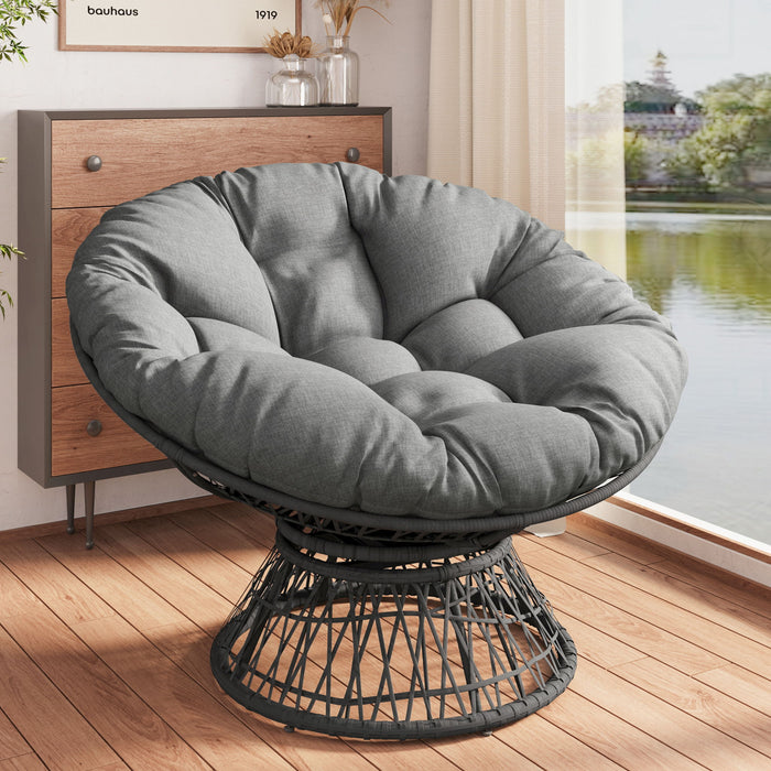 Ergonomic Wicker Chair With Cloud Thick Density Cushion, 3 Proof Cover High Capacity Iron Frame Fluid 360° Swivel