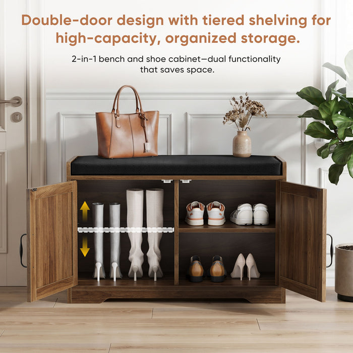 Entryway Shoe Bench With Double Doors