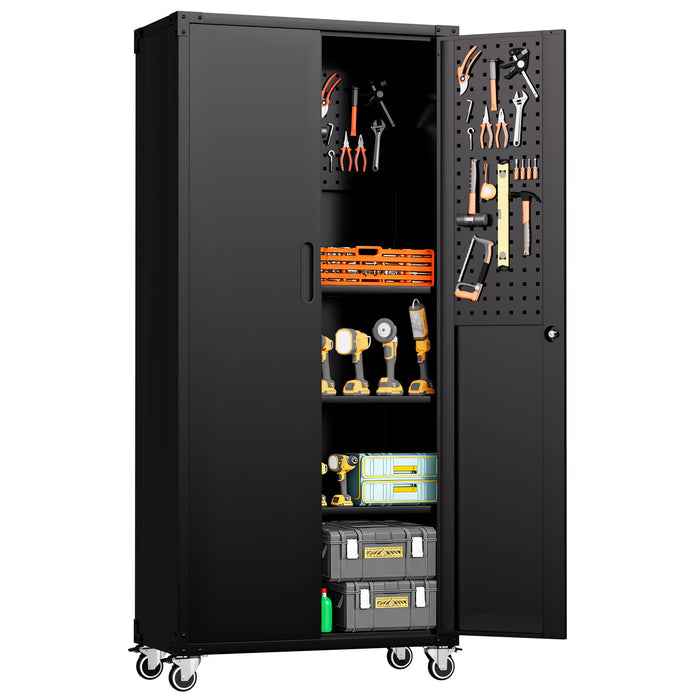 Garage Storage Cabinet With Wheels Heavy-Duty Tool Storage - Black