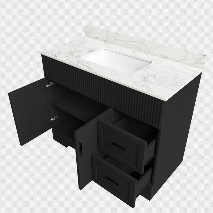 Bathroom Vanity, Fluted Cabinet, Soft Close Doors & Drawers, Single Faucet Hole, Sink Included - Black