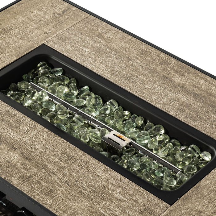 32" Propane Gas Fire Pit Table With Propane Tank Cover, 50000 Btu Rectangular Steel Fire Pit With Beautiful Wicker Base