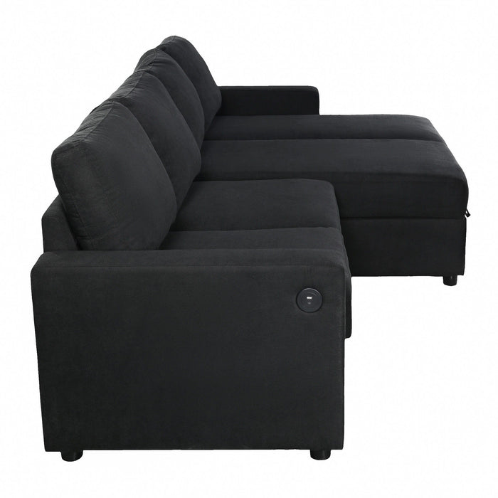 Convertible Sectional Sofa With Storage Chaise Lounges And USB Ports