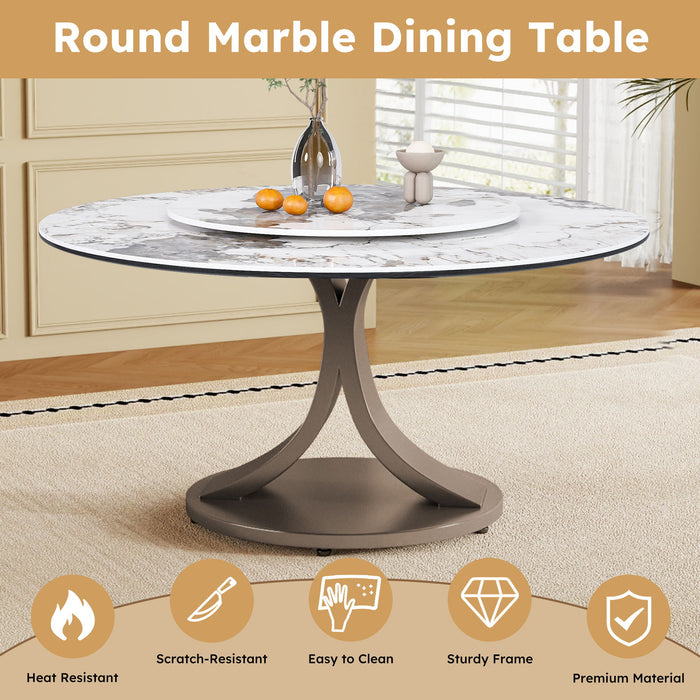 Round Dining Table With 360° Rotating Lazy Susan Scratch & Heat - Dark Purple / White