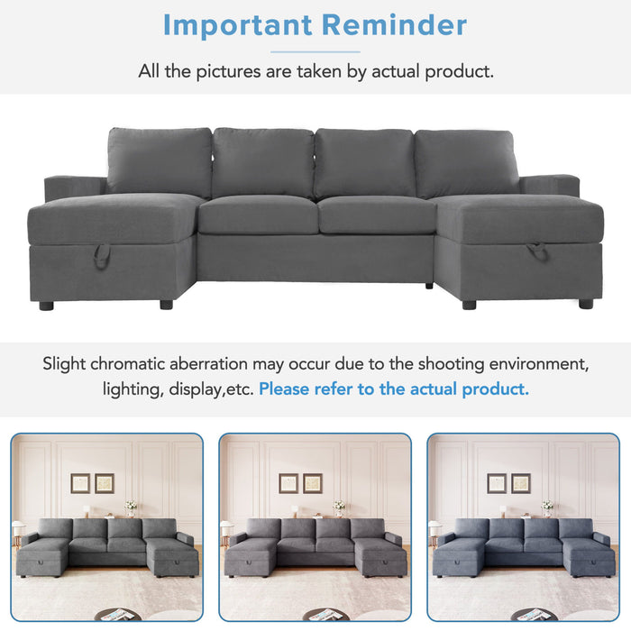 Convertible Sectional Sofa With Storage Chaise Lounges And USB Ports