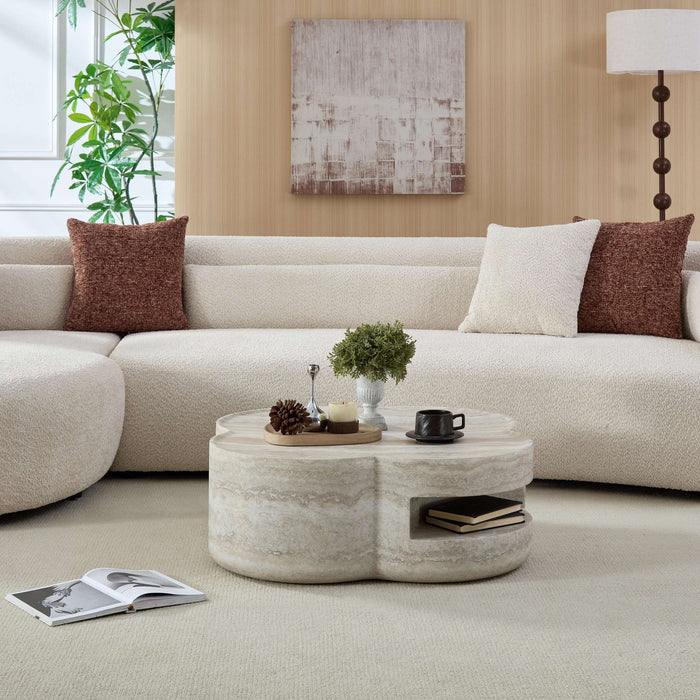 Clover Round Coffee Table With Open Storage - Marble