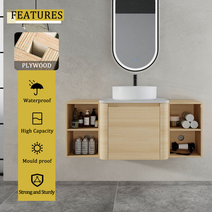 Mounted Bathroom Vanity With Art Sink, 2 Storage Shelves, Soft Close Door